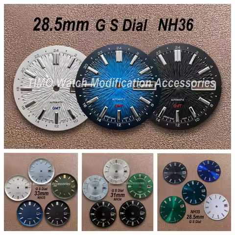 28.5mm/31mm/33mm G S Logo GMT Sunburst/Matte Dial For NH34/NH35/MH36 Movement High Quality Watch Mod