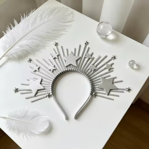 Cosplay Crown Golden Halo Crown Silver Vintage Sun Goddess Crown Star Alloy Halloween Costume Photog