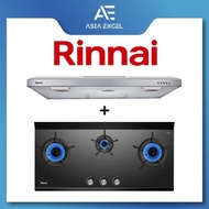 RINNAI RH-S95A-SSVR 90CM SLIMLINE HOOD + RINNAI RB-3CGN 3 BURNER INNER FLAME GLASS GAS HOB