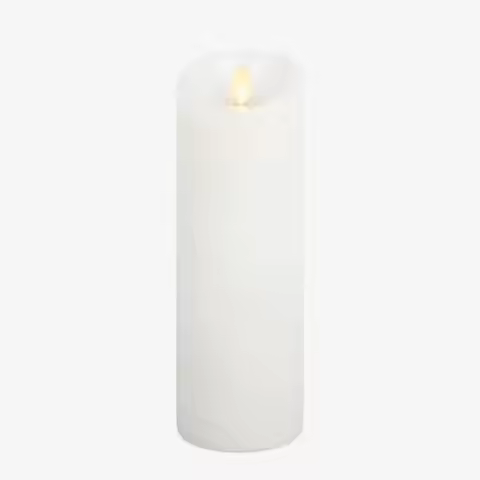 Realistic Moving Flame LED Candle 3x8.5 Scalloped Edge Smooth Finish Real Wax Pillar, Battery Operat