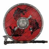 LOOYAR PU Foam Vikings Viking Age Wolf Totem Shield and Axe Prop Decorations for Berserker Knight Vi