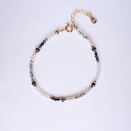 琉光_祖母綠_綠水草瑪瑙_珍珠_白水晶純銀包18K金手鍊