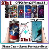 2 IN 1 Case OPPO Reno2 F Reno2 Z Case with Tempered Glass Curved Ceramic Screen Protector LOL and Hero