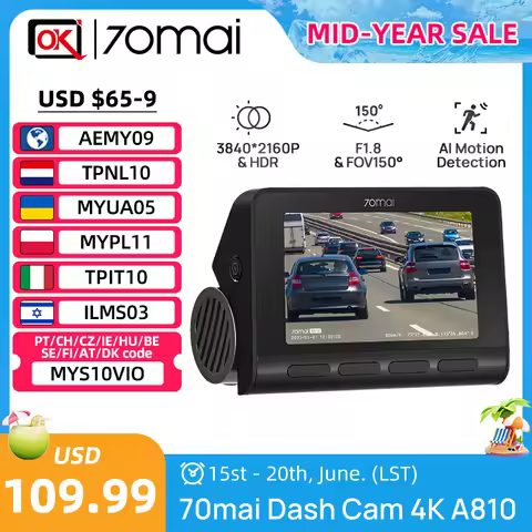 70mai 4K Dash Cam A810 Front Rear Set Suppor 4G Module LTE UP04 Remote Control GPS ADAS Car DVR 70ma