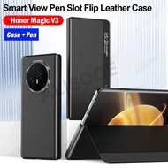 With Touch Pen Slot Flip Cover for Honor Magic V3 Case Leather Smart View Protection Phone Capa for 