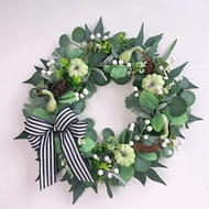 2025CY Halloween Pumpkin Simulation Garland Bowknot Decoration Wreath Window Door Hanging Home Decor