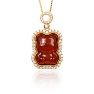 【正佳珠寶】琥珀血珀 高品全淨體 豪鑲小熊血珀 琥珀血珀吊墜