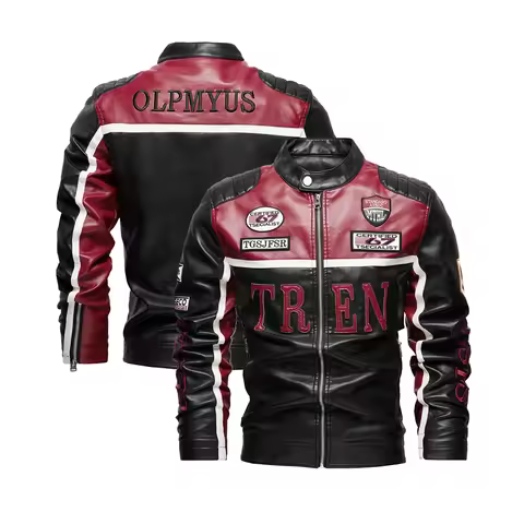 Faux Leather Racing Jacket Oversized Motorcycle Biker Racer Jackets Streetwear Unisex