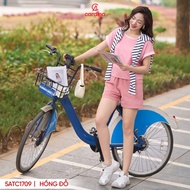 Áo phông nữ CARDINA chất liệu cotton thoáng mát cổ tròn tay liền có phối 5ATC17