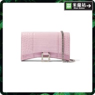 Balenciaga Hourglass Shiny Crocodile Embossed Chain Wallet for Women in Pink