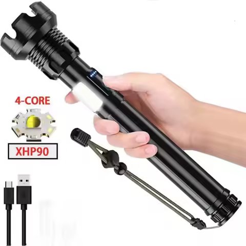 P90Super Bright Tactical Flashlight High Lumen Zoomable LED Flashlight with COB Side Light 7 Modes F