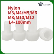 QueenStyleWhite Nylon Hexagon Screw Plastic Cup Head Cylinder Head Bolt Insulation Screw Screw M3/M4
