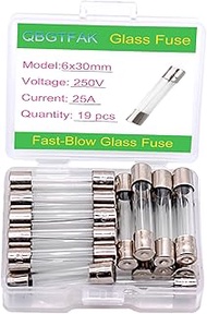 19 Pcs 6x30mm 25 A 25 amp 250 V 0.24x1.18 Inch Volt F25AL250V Fast-Blow Glass Fuses (25A)