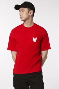 ESP เสื้อทีเชิ้ตแต่งลายเฟรนช์ชี่ ผู้ชาย สีแดง | Rubber Badge Frenchie Tee Shirt (Oversized) | 03894