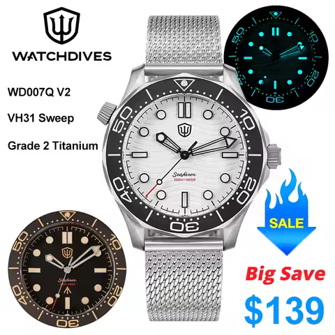 Watchdives WD007Q V2 Quartz Watch Grade 2 Titanium NTTD Vintage Watch VH31 Sweep Second Movement Sup