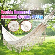 2 Person Large Hammock Boho Style Brazilian Macrame Fringed Deluxe Double Hammock White Net Swing Ch