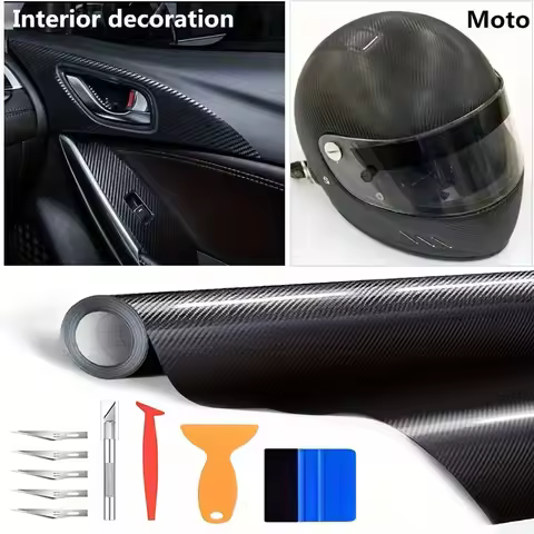 6D Gloss Carbon Fiber Vinyl Wrap Roll with Air Release Technology & Tool Kit - Bubble-Free DIY for C