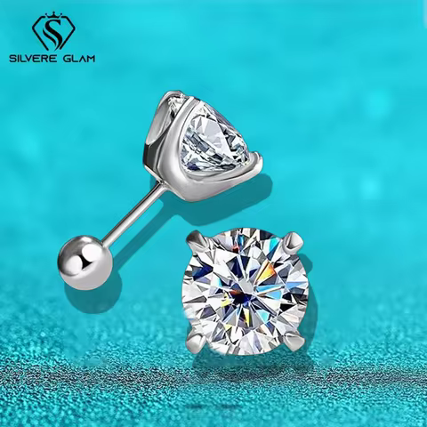 TY 0.5CT 1CT 2CT GRA Certified Moissanite Stud Earrings for Women Sparkling D Color Lab Diamond 925 