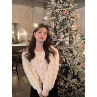 (C264) Hannah Cardigan Thick Cream Knitted Sweater Decorated With Pearl Buttons On The Front Free Si