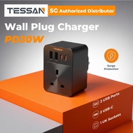 TESSAN - Surge Protection PD30W Wall Plug Socket Extension Power Adapter Multi Charger With USB C