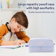 Solid Color Double-Layer Pencil Case Wide Opening Simple Pencil Cases