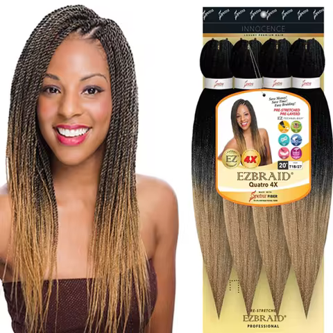 4x Ez Braid 20 Inch Braiding Hair Pre Stretched Synthetic Yaki Crochet Braids Hot Water Setting Exte