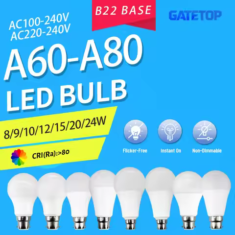 1-12PCS B22 LED 24W 20W 18W 15W 12W 10W 9W 8W Bulb Lamps Light Bulb Real Power A60 A80 Lampada Livin
