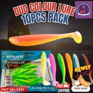 【10PCS PACK】DUO COLOUR T-Tail Lure bait soft plastic lure fishing umpan casting Siakap Haruan Toman