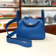 99%NEW二手HERMES MINI LINDY 藍色 TC皮/銀扣 #香榭站正品