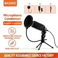 Mikrofon BASIKE Condenser Live Recording Studio Mic Karaoke Desktop Noise Free 3.5mm AUX Jack Untuk 