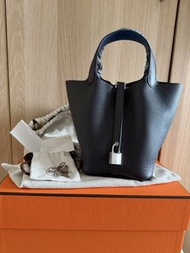 Hermes Picotin 18 Caban 銀扣 接近黑色 手挽拼色 Eclat Bleu Tie