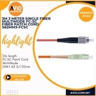 Multimode Multi Mode FC to SC FC-SC SC-FC Fiber Optic 3m Patch Cord Cable OM1 62.5/125um S62MM3-FCSC