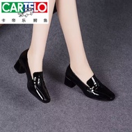 A-6💚Cartelo Crocodile（CARTELO）Women's Leather Deep Mouth Square Toe Shoes2024New Spring and Summer Single-Layer Shoes Wo