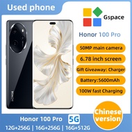Smartphone Honor 100 Pro 5g Android ROM 256GB CPU Snapdragon 8 Gen2 Good Condition Used Phone