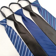Men Formal Business Tie Lazy Zipper 8cm Easy-to-Pull Striped Black Tie No Knots