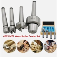 4PCS MT1 Wood Lathe Center Set Live Center Drive Spur Cup MT1 Arbor w/Case Tool