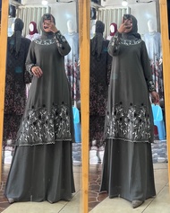 Gamis Melayu Set Hijab Motif Bordir Bunga Terbaru/ Ukuran Jumbo 5L / Gamis Seragaman Malaysia || By