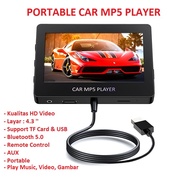 PORTALBE CAR MP5 PLAYER DENGAN LAYER BESAR 4.3 Inchi Support Bluetooth 5 Colokan USB dan Remote Cont