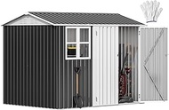 DWVO 8' x 6' Outdoor Storage Shed, Waterproof Metal Garden Shed with Windows, Lockable Doors, and Sl