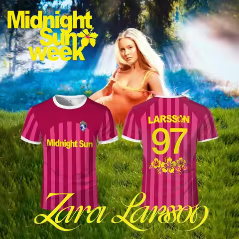 Zara Larsson Midnight Sun Pink Football Jersey Street Trendy Printed Unisex O-Neck T-Shirt Sports Qu