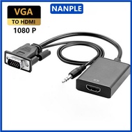 NANPLE VGA To HDMI Adapter HDMI-Compatible Cable Converter 1080P 60Hz HD With Audio Power Line VGA 3
