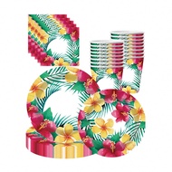 10 món đồ trang trí tiệc Hawaii, đồ trang trí Hawaii Aloha đồ dùng ăn uống lá cọ nhiệt đới đĩa dùng 