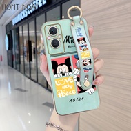 (With Wristband) Hontinga Casing Case For OPPO Reno7 Z 5G Reno 7 Pro 5G Reno7 Reno 7Z Case Cartoon Cute Mickey Luxury Chrome Plated Soft TPU Square Phone Case Full Cover Camera Protection Anti Gores Rubber Cases For Girls