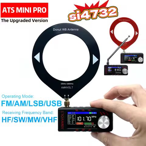SI4732 0.5-108mhz LSB USB AM FM FM/AM Radio 1.9inch IPS Screen Mini Pocket Radio with Antenna HF SW 