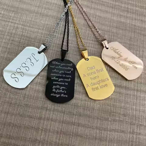 4 Colors Stainless Steel Custom Engraved Necklace Dog Army Tag Necklaces Personalized Name ID Memori