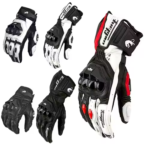 Motorcycle Gloves Black Racing Genuine Leather Motorbike White Road Riding Team Glove Summer Winter 