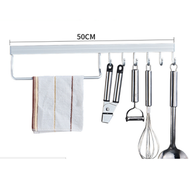 浴室架 廚房掛架 免打孔 掛鈎 貼牆掛架 調味料架 (升級啞光50cm-6鉤帶桿）
