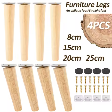 4Pcs Furniture Legs Wooden Solid Furniture Feet 8/15/20/25cm Oblique/Straight Table Feet Non-slip Ch