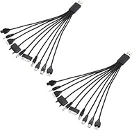 2Pcs 10 in 1 USB Cables - 20CM/7.87in Universal USB to Multi Plug Cell Phone Charger for Smartphones