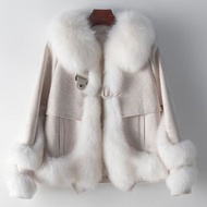 全城熱賣 - 仿麂皮絨拼接仿狐狸毛皮草外套(S/M碼)(米白色)(下單後聯絡客服確認發貨尺碼)